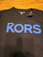 NWT $49.50 Michael Kors Men’s Graphic Short Sleeve T Shirt Black W/Blue “KORS”