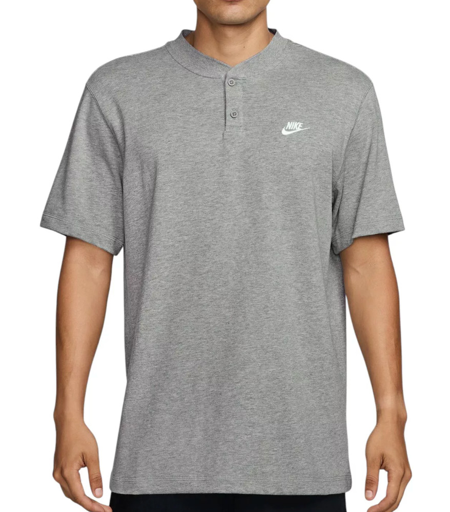 NWT NIKE Club Henley Shirt Long Sleeve Midweight Cotton Dk Grey Heather Size M