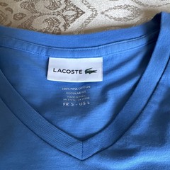 Lacoste Men’s Blue V-Neck Short Sleeve Regular Fit Logo Pima Cotton Tee L