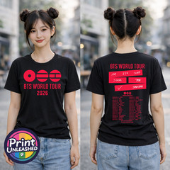KPOP Premium Printed T-Shirt BTS Tour Front & Back 5 Styles Black Kid Adult Teen
