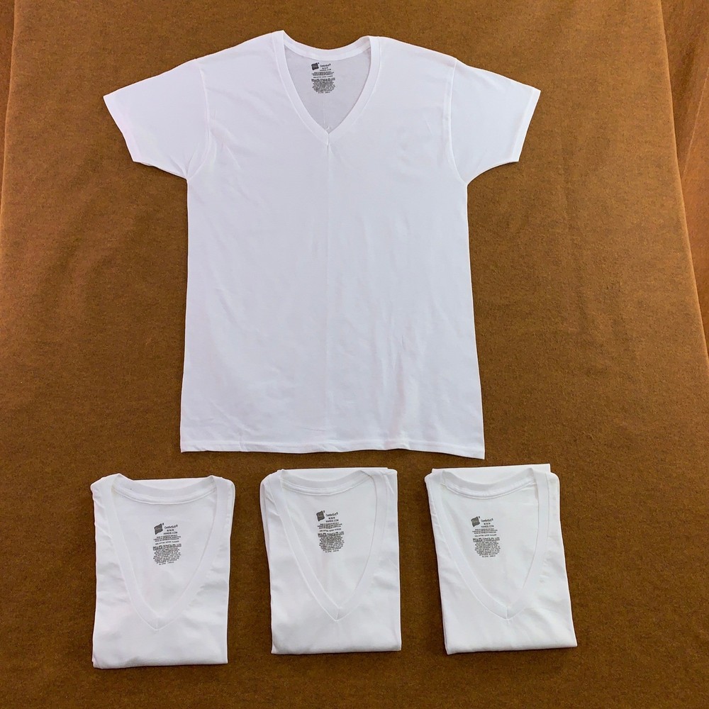 Hanes Mens Medium White ComfortSoft Cotton V-Neck Undershirt 4-Pack T-Shirt New