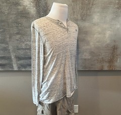 Hurley Men’s L Gray Heather Long Sleeve Henley Knit Tee Button Logo