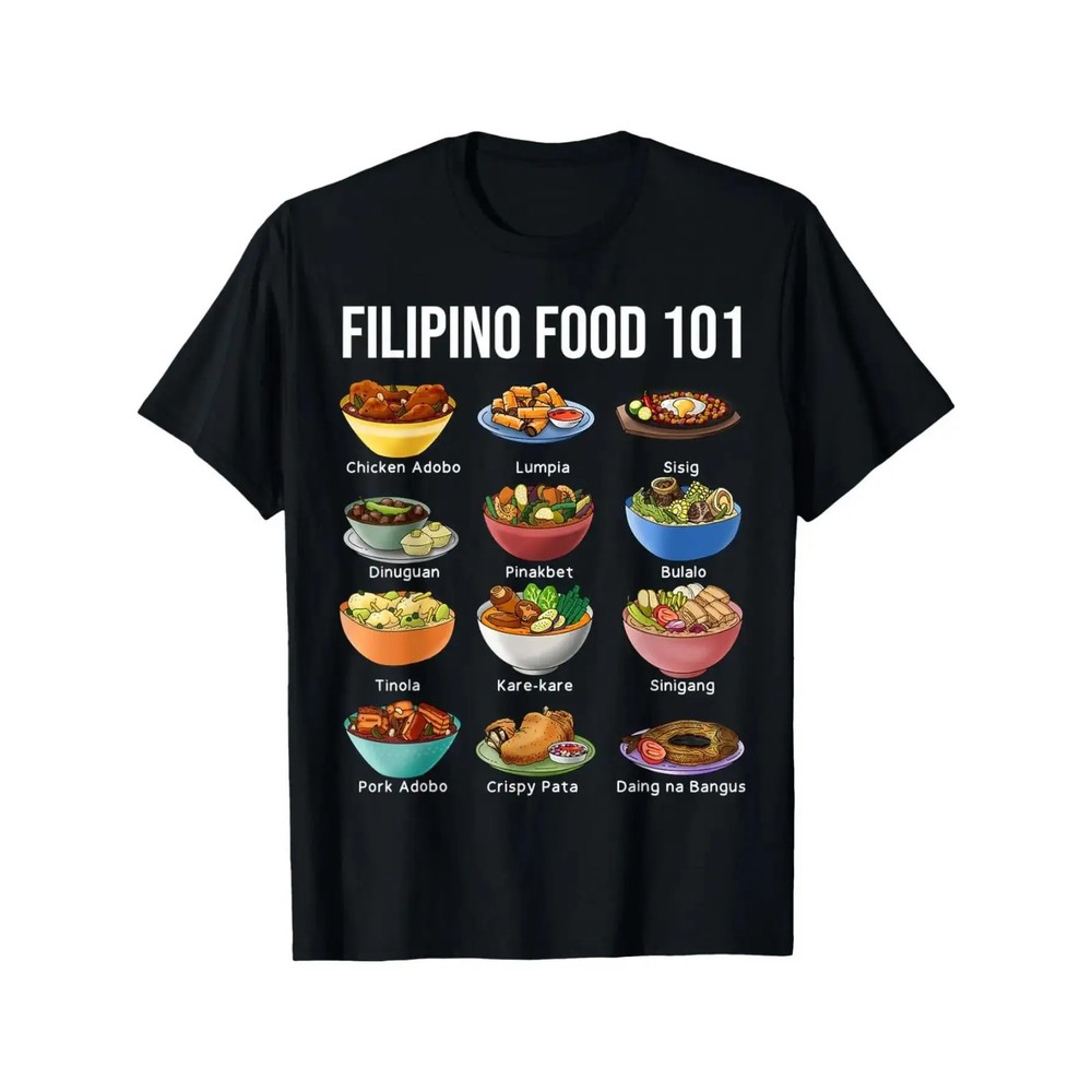 Filipino Food 101 Graphic T-Shirt, Casual Crew Neck Cotton Blend Tee With Medium
