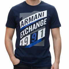 ARMANI EXCHANGE Navy Blue AX-16 Short Sleeve Slim Fit Designer Mens T-shirt NWT