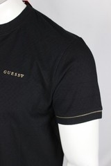 Guess Men’s Ricardo Short Sleeve Slit Henley T Shirt Jet Black Textured