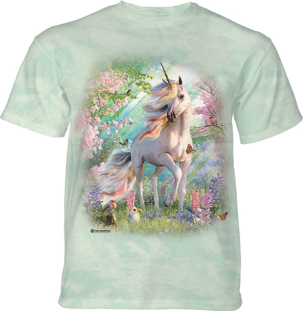 Enchanted Unicorn Blue Horn Rainbow Horse Birds Butterfly T-Shirt Mountain S-3X