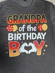 Gildan Lg Grandpa of the Birthday Boy Graphic Short Sleeve T-Shirt Charcoal Gray
