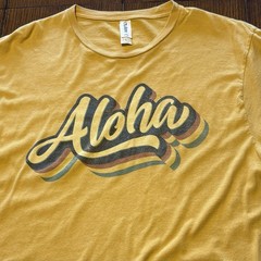 Hawaii Aloha T-Shirt Men’s L Yellow Retro 70s Graphic Tourist Souvenir Summer