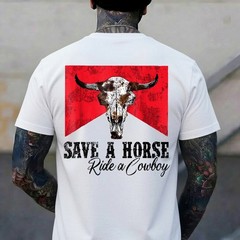 Save A Horse Ride A Cowboy Western Country Rodeo Bull Skull T-Shirt