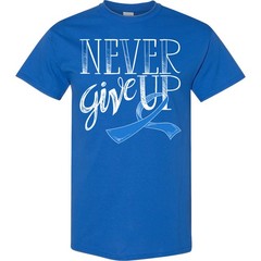 Inktastic Never Give Up- Colon Cancer Survivor With Blue Ribbon T-Shirt Fighter