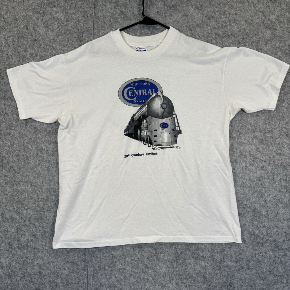 New York Central System XXL white T-shirt Train Steam Engine Railroad