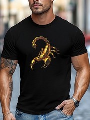 Men’S Golden Scorpion Pattern Summer Casual Round Neck Short Sleeve T-Shirt, P