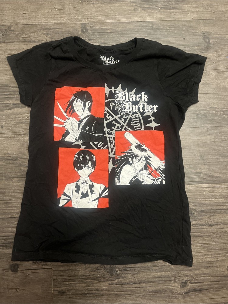 BLACK BUTLER T-Shirt L Black/Red Graphic Anime Short Sleeve Cotton
