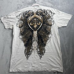 Affliction Cross Wings Shirt Mens XL White Gold Y2K Gothic Biker MMA Double Side