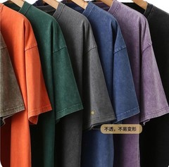 Summer Men’s Washed T-Shirts 230G Heavy Cotton Vintage Faded Color Oversized New