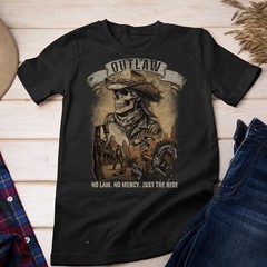 Outlaw Cowboy Skull Unisex T-shirt | Vintage Western Skeleton Horse Rider Shirt