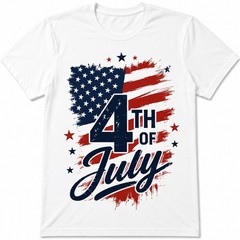 Men T-shirt White Crew Neck Short Sleeve Graphic Print Patriotic USA 4th July