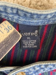 Vintage Lands’ End Henley T-Shirt Mens XL Cotton Stripes Ribbed Long Sleeve Blue