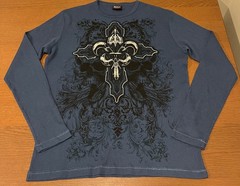 MMA ELITE Men’s X-Large Blue Waffle Knit Long Sleeve T-Shirt Graphic Skulls