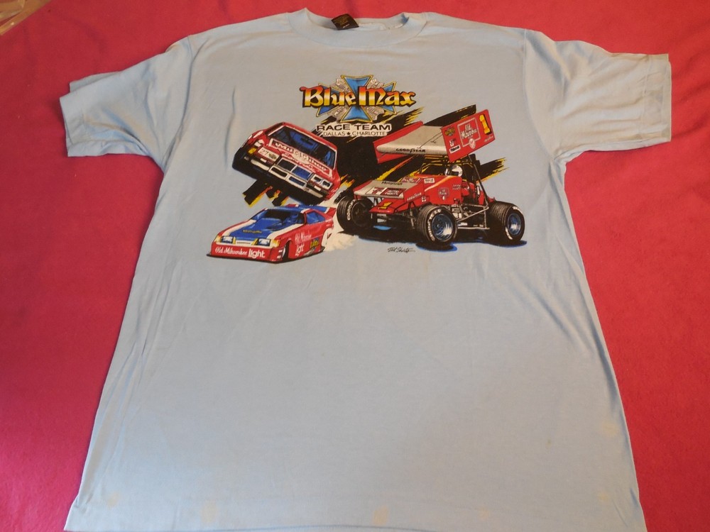 DK3 Vintage 70s Drag Racing BLUE MAX Racing Team Dallas TX event shirt XL IHRA
