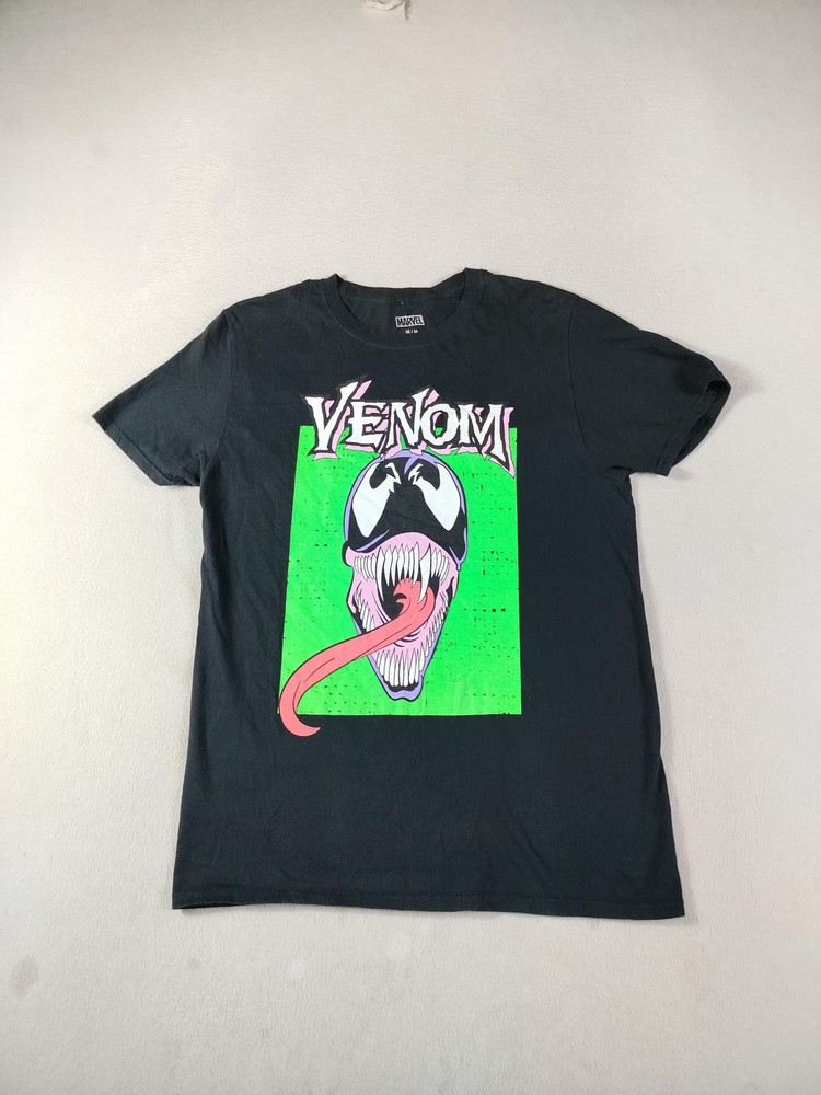 Marvel Venom T Shirt Mens Medium Black Neon Tongue Graphic Tee Superhero Comics