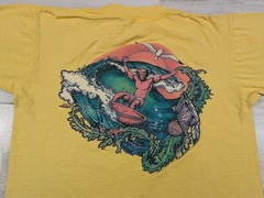 Vintage 70s Single Stitch Shirt Mens Large Yellow Surfer Graphic Double Sided