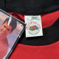 Vintage Fruit Of The Loom Shirt Mens Large Red Black Colorblock Tee Made USA 90s