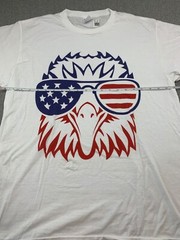 Port & Company Patriotic Eagle T-Shirt Mens L White Red Blue Sunglasses Cool