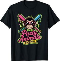 Party Animals Baseball Funny Monkey Vibrant Slime T-Shirt
