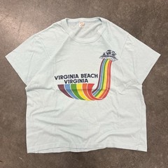 Vintage 70s 80s Baby Blue Virginia Beach Rainbow M/L Destination Souvenir Tee