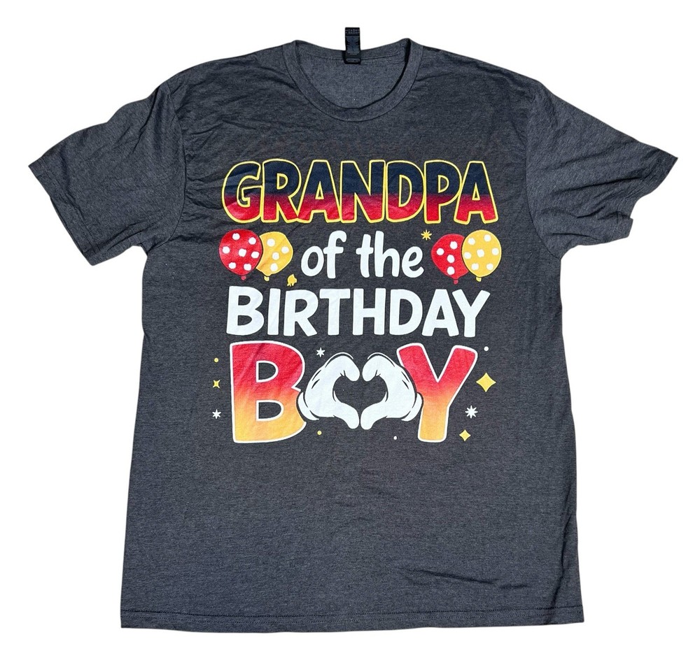 Gildan Lg Grandpa of the Birthday Boy Graphic Short Sleeve T-Shirt Charcoal Gray