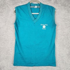 Vintage Fiesta Key Shirt Mens Medium Blue Sleeveless Diamond Florida Beach 70s