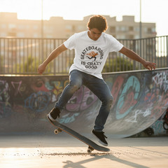 Unisex Skateboarding Graphic T Shirt With Flaming Skater Illustration And Is Cra