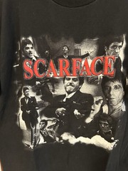 Vintage 80s Scarface Movie Promo T-Shirt Large Black w Red Puffy Spumoni Letters