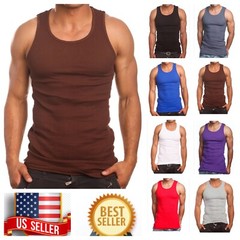 Men S-5XL Lot T-Shirt Tank Top 100% Cotton Wife Beater Slim Muscle Big Size Gym