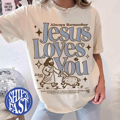 Jesus Loves You T-shirt, Christian Faith Tee, Shepherd Illustration