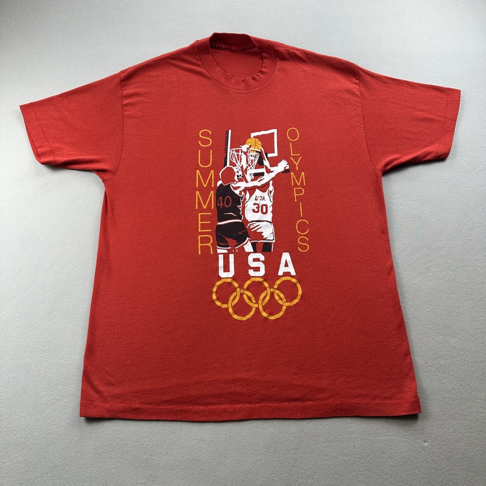 Vintage USA Basketball T-Shirt Mens Medium Red Summer Olympics South Korea 1988