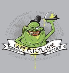 The Real GHOSTBUSTERS Cafe Ectoplasme SLIMER T-SHIRT TeeVillain 2 Movie Cartoon