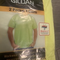 Gildan Mens 2-Pack Workwear Pocket T-Shirt XL Safety Green Dry blend Heavyweight