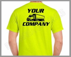 HI-VISIBILITY T-SHIRT SAFETY YELLOW CUSTOM DESIGN/TEXT FRONT&BACK BLACK DESIGN