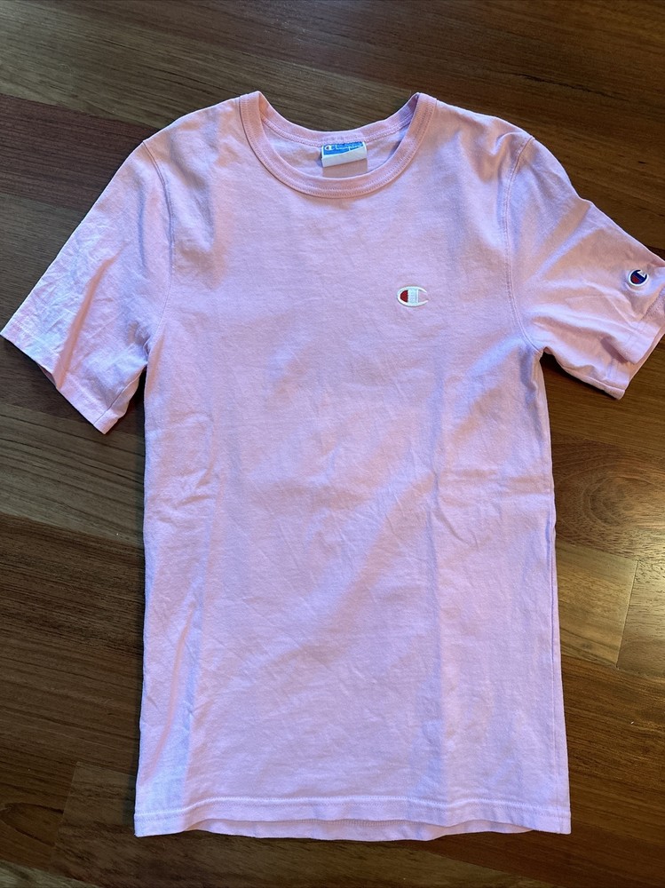 Champion Shirt Adult Teen Boy X-Small XS Pink Logo Short Sleeve Cotton Mens EUC