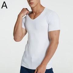 1PC Men Breathable Solid Color V Neck Tops Tees Ice Silk Tshirts Seamless M-5XL