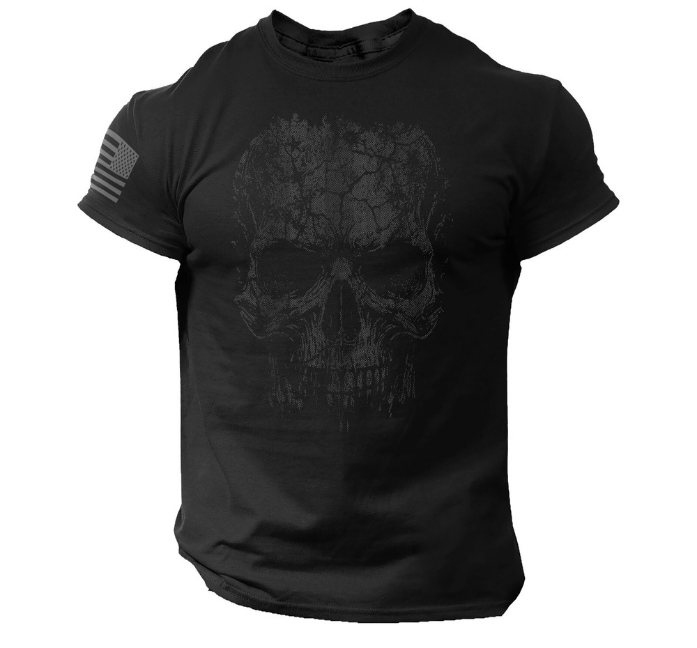 Men’s Distressed Vintag Skull USA T-Shirt – American Military, Patriotic