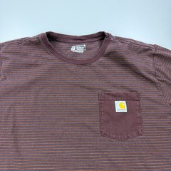 Carhartt Shirt Mens 2XL XXl REd Striped Crew Neck Original Fit Pockets
