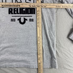True Religion Shirt Mens S Gray Long Sleeve Crewneck Y2K Logo Casual Preppy Top