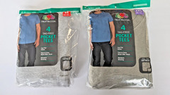 Fruit of the Loom Men’s Lay Flat Pocket Tees 4 Pk, Gray, Sz M & 2XL Color Varies