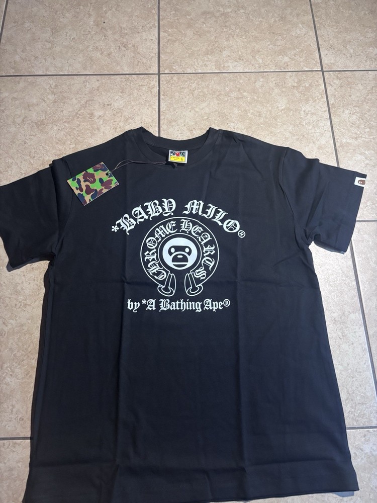 Men’s Black Bape Short Sleeve T-Shirt Crew Neck Size Large Bape/crome