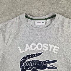 Lacoste Graphic Tee Mens Small Gray Regular Fit Crocodile 3D Streetwear Designer
