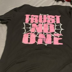 Men’s Black Graphic Print T-Shirt Size L Regular “Trust No One” Pink Spiderweb