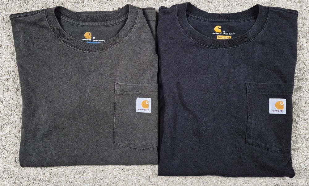 Lot Of 2 Carhartt Relaxed Fit Mens Pocket Tshirts Small Gray Black Short Sleeve